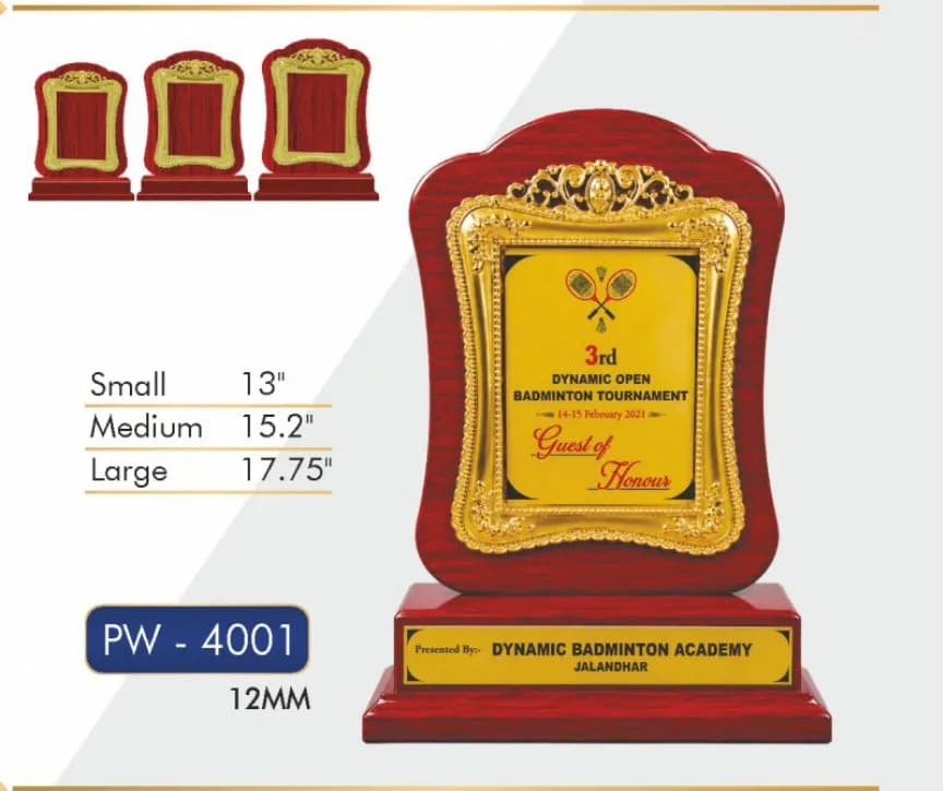 Wood Finish Award Plaque, Gold Frame PW-4001
